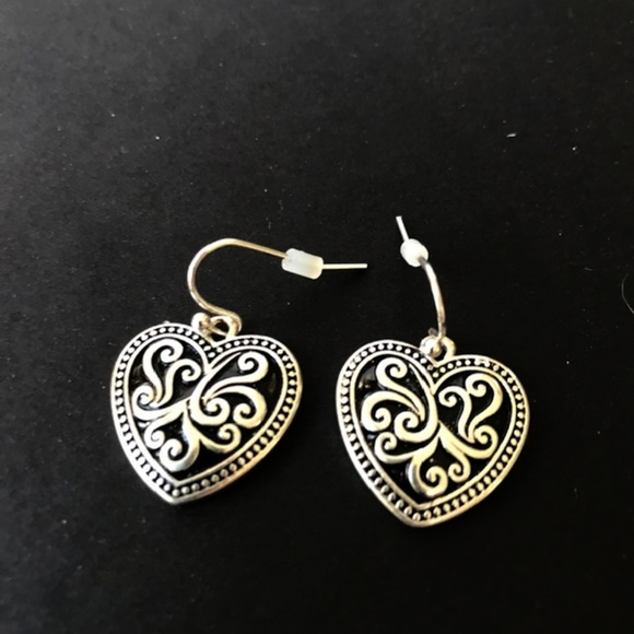 Jewelry - Heart Earrings Black Silver Rhodium Plated New